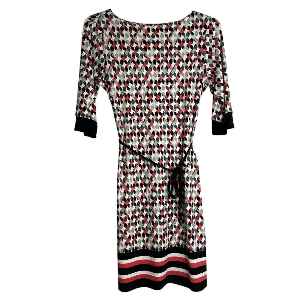 Liz Claiborne Dress Womens Medium Geometric Stretch Drawstring Sheath Casual